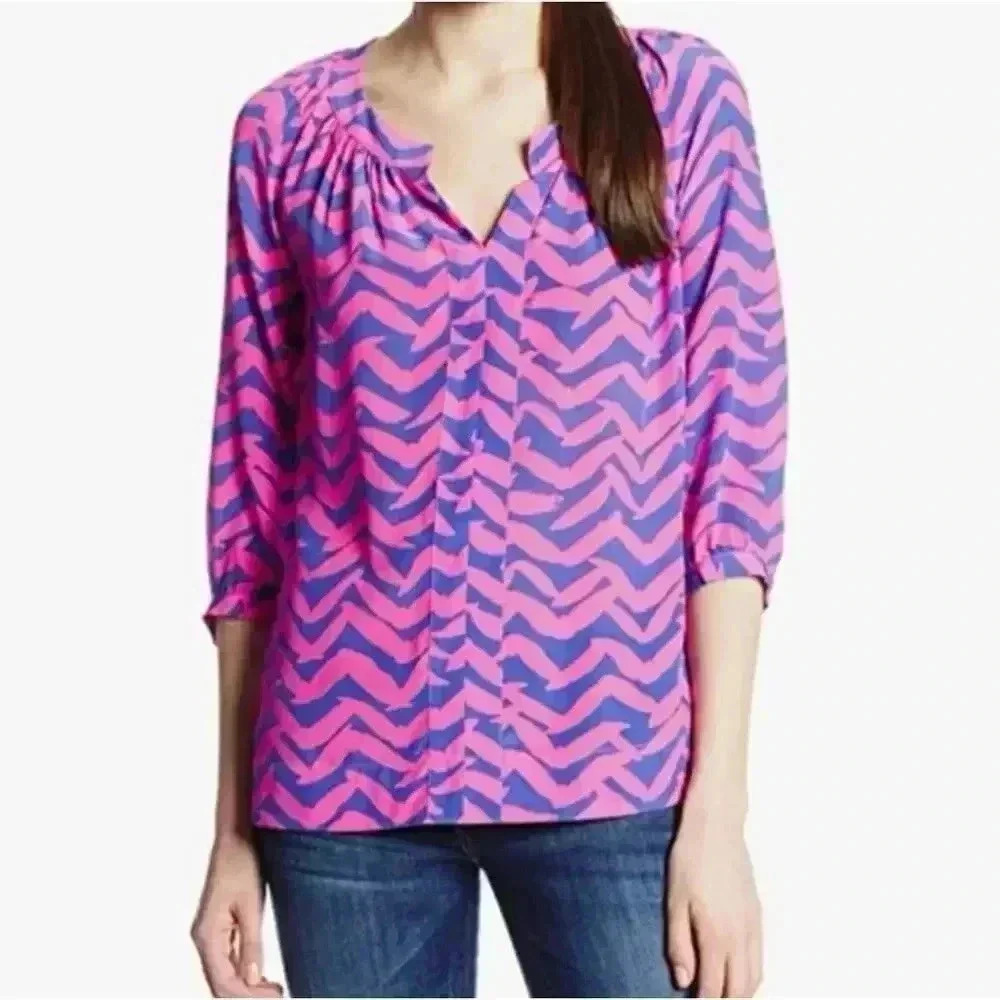 Lilly Pulitzer Pink & Purple Moxy Silk Blouse - size Small